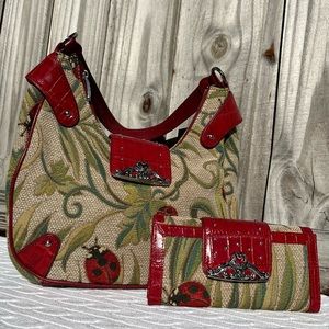 M.C. Marc Chantal EUC Vintage Ladies Ladybug Tapestry Shoulder Bag & Wallet
